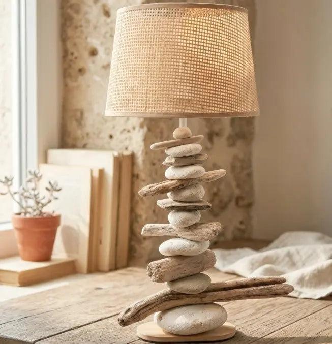 Lampe Galets & Bois Flottés - Hauteur 59 cm LE PLACARD A GALETS