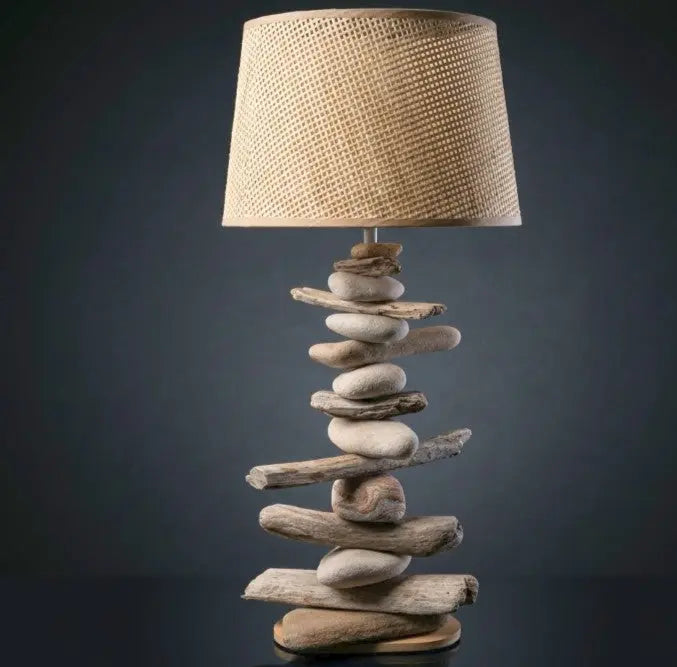 Lampe Galets et Bois Flottés - Hauteur 59 cm LE PLACARD A GALETS