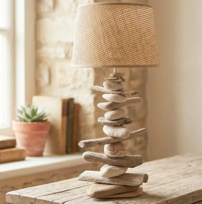 Lampe Galets et Bois Flottés - Hauteur 59 cm LE PLACARD A GALETS
