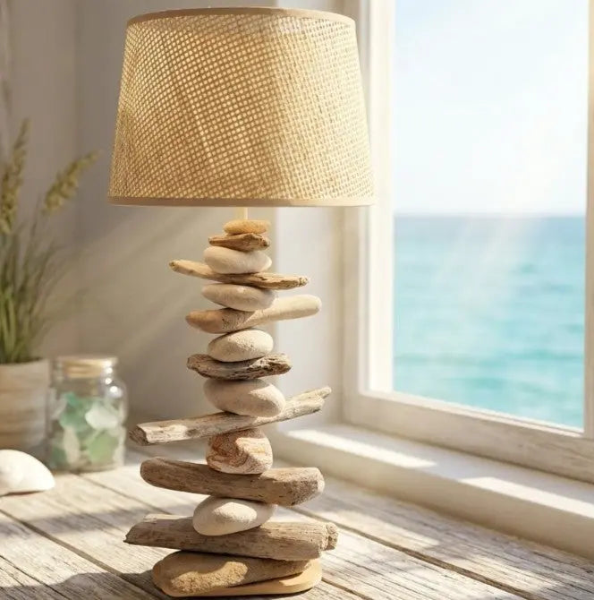Lampe Galets et Bois Flottés - Hauteur 59 cm LE PLACARD A GALETS