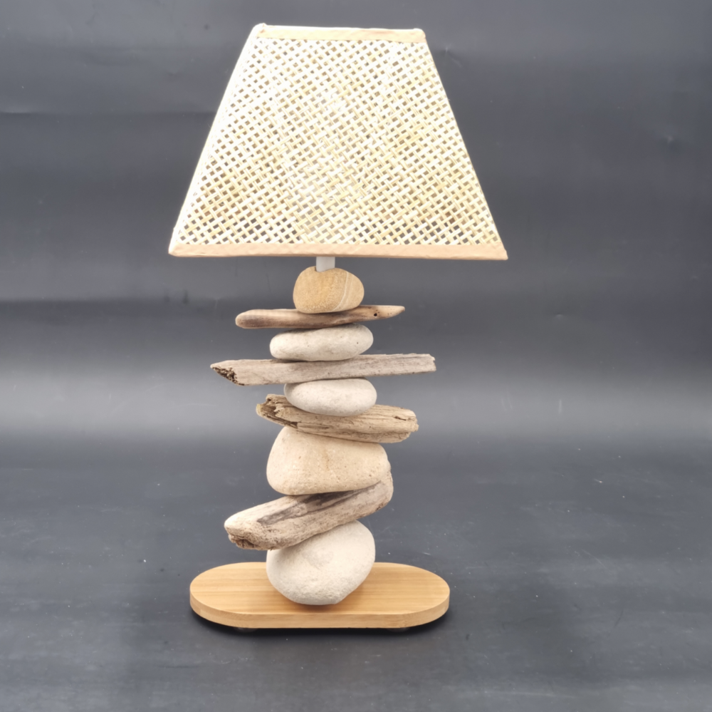 Lampe Galets & Bois Flottés-Hauteur 40 cm - Esprit Bord de mer LE PLACARD A GALETS