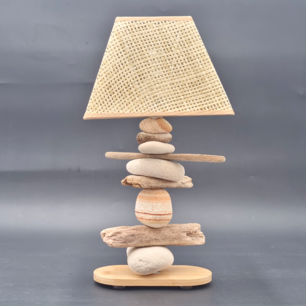 Lampe Galets & Bois Flottés-Hauteur 40 cm - design et naturelle LE PLACARD A GALETS