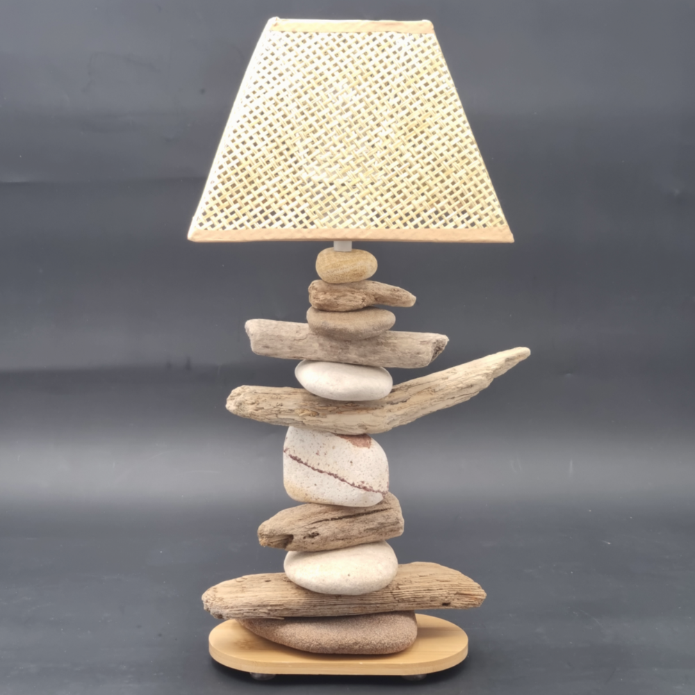 Lampe Galets & Bois Flottés-Hauteur 45 cm - design naturel LE PLACARD A GALETS