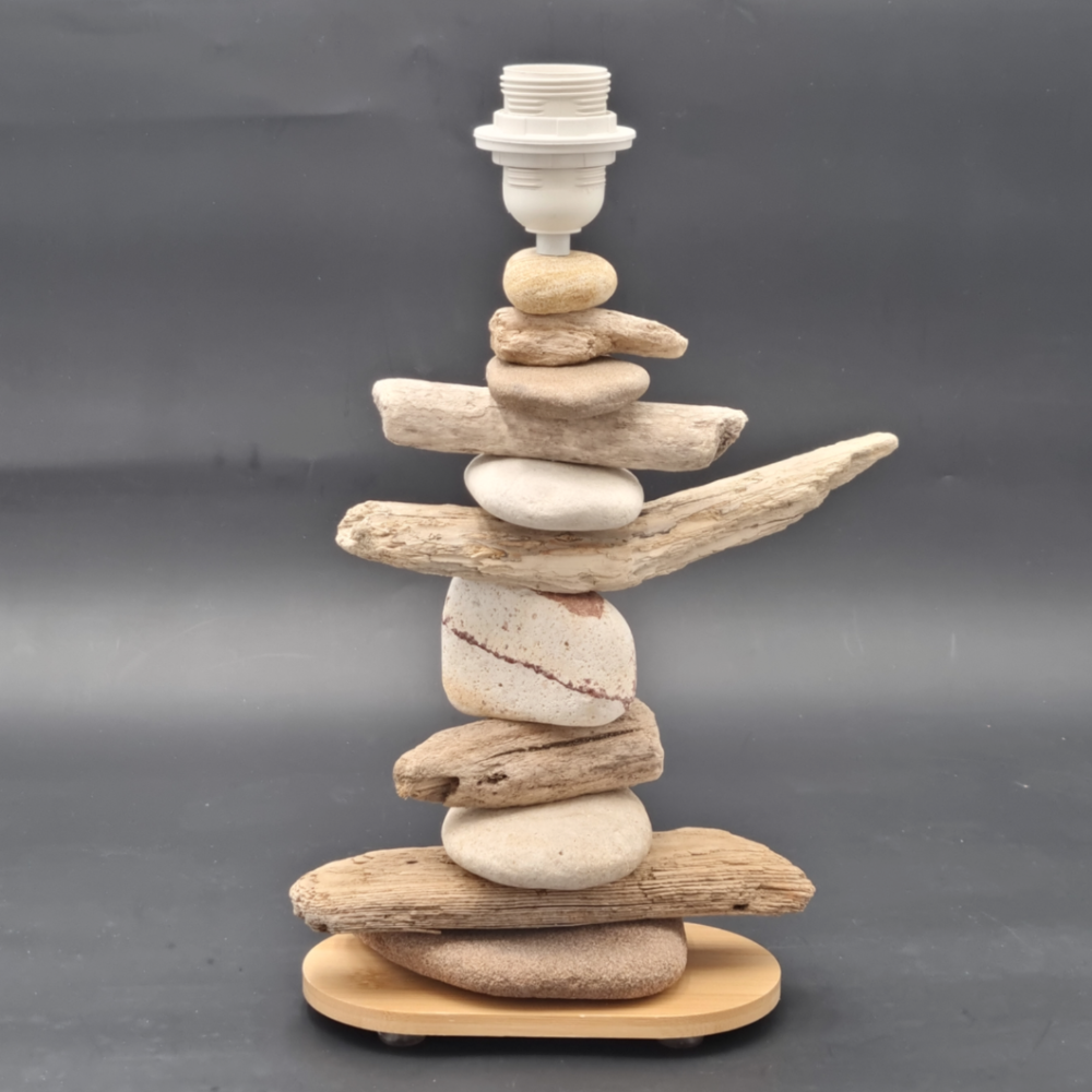 Lampe Galets & Bois Flottés-Hauteur 45 cm - design naturel LE PLACARD A GALETS
