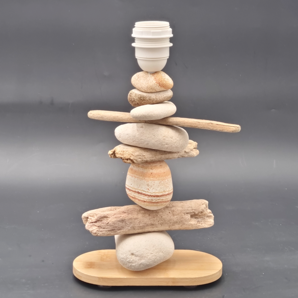 Lampe Galets & Bois Flottés-Hauteur 40 cm - design et naturelle LE PLACARD A GALETS