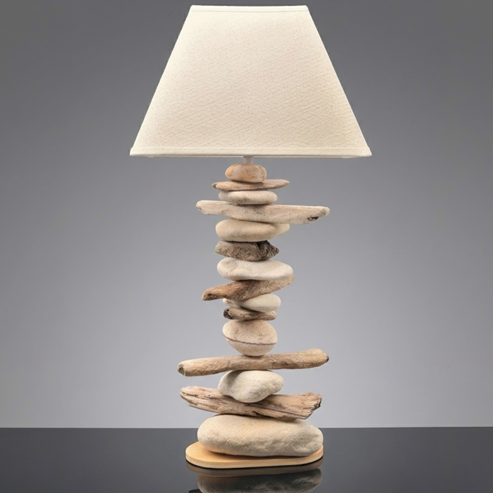 Lampe Galets et Bois Flottés - Hauteur 57 cm LE PLACARD A GALETS