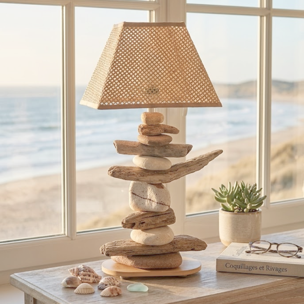 Lampe Galets & Bois Flottés-Hauteur 45 cm - design naturel LE PLACARD A GALETS