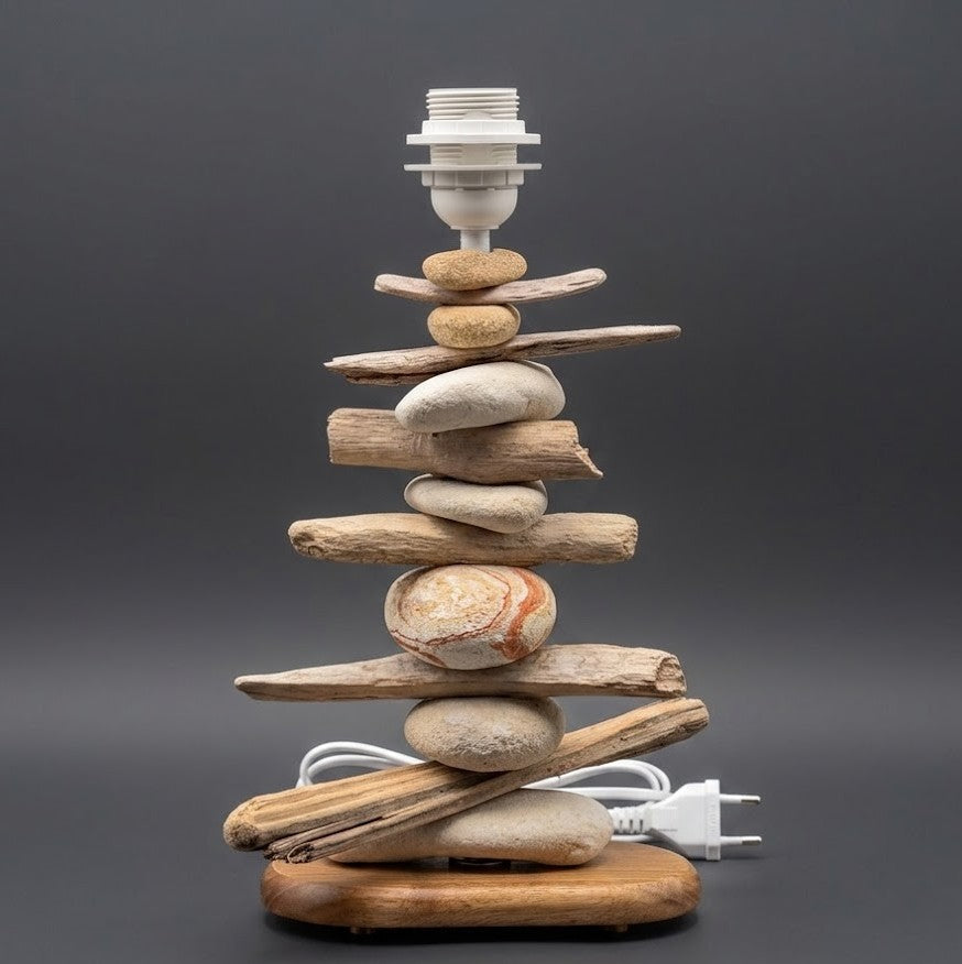 Lampe Galets & Bois Flottés-Hauteur 47 cm - design naturel LE PLACARD A GALETS