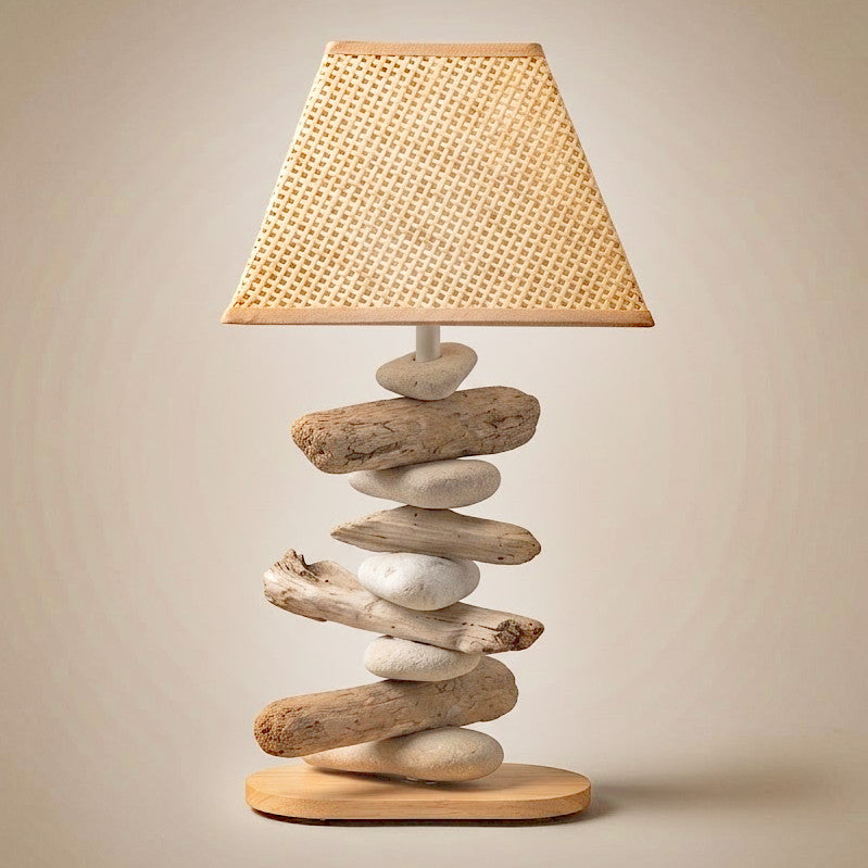 Lampe Galets & Bois Flottés-Hauteur 40 cm - Esprit Bord de mer LE PLACARD A GALETS
