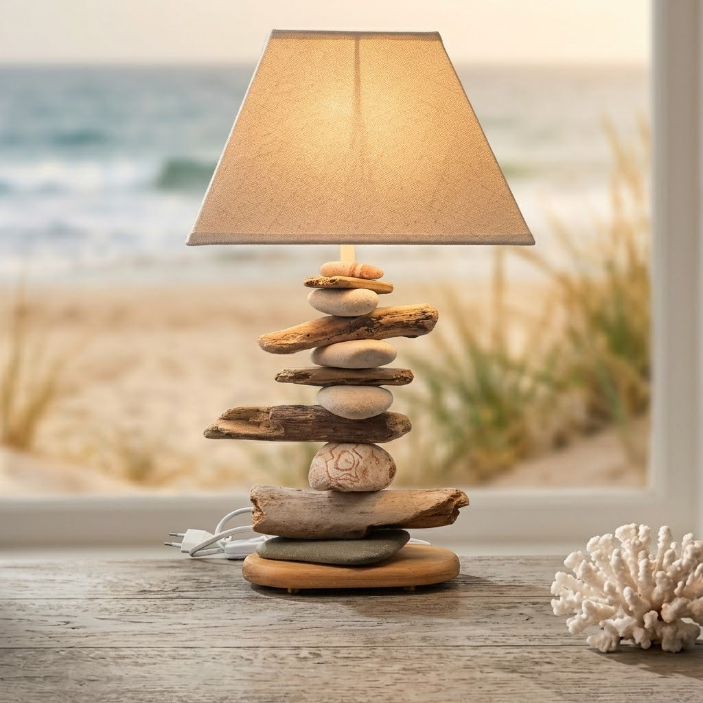 Lampe Galets & Bois Flottés-Hauteur 47 cm - design naturel LE PLACARD A GALETS