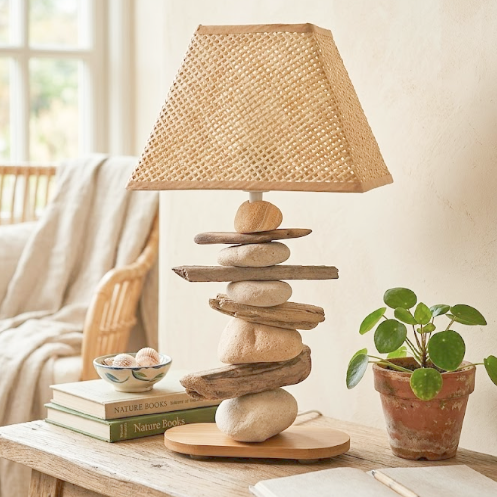 Lampe Galets & Bois Flottés-Hauteur 40 cm - Esprit Bord de mer LE PLACARD A GALETS