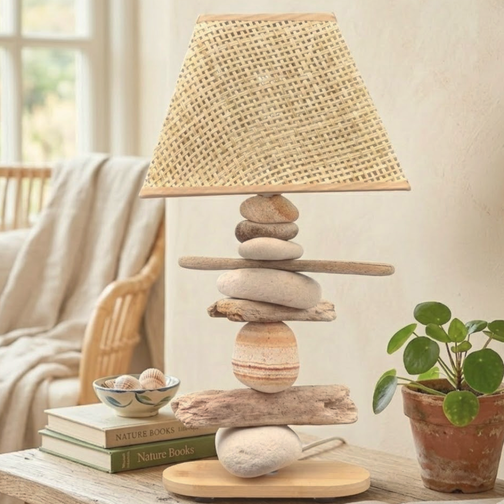 Lampe Galets & Bois Flottés-Hauteur 40 cm - design et naturelle LE PLACARD A GALETS