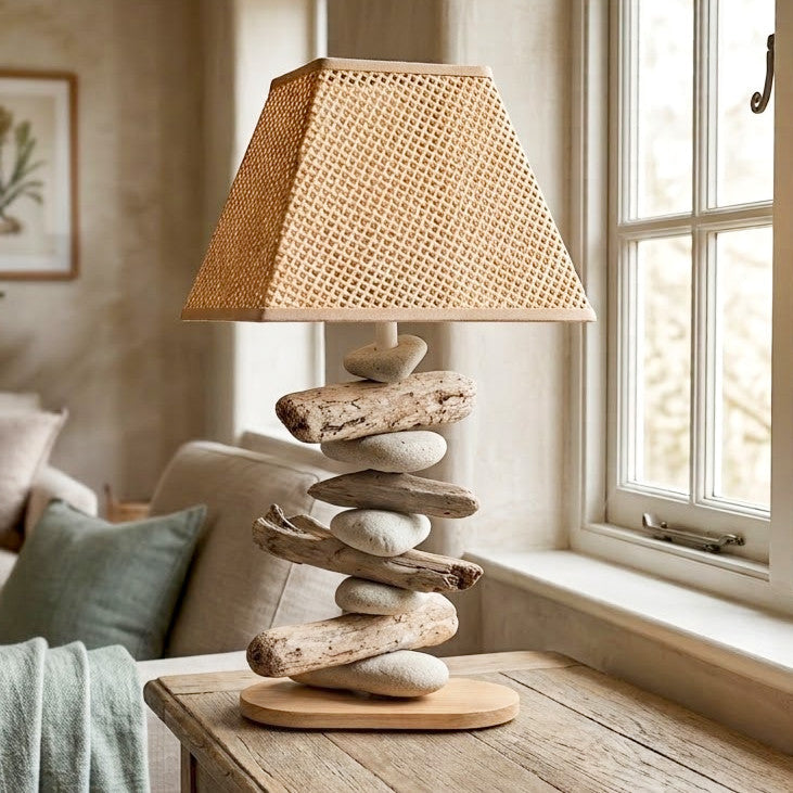 Lampe Galets & Bois Flottés-Hauteur 40 cm - Esprit Bord de mer LE PLACARD A GALETS