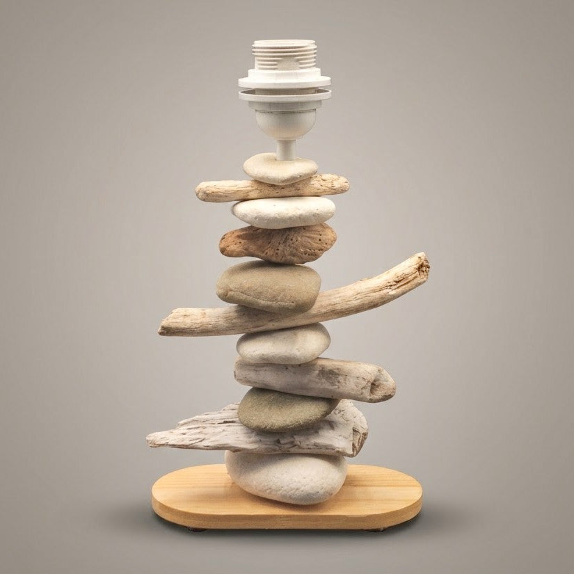 Lampe Galets & Bois Flottés-Hauteur 40 cm - design et naturelle LE PLACARD A GALETS