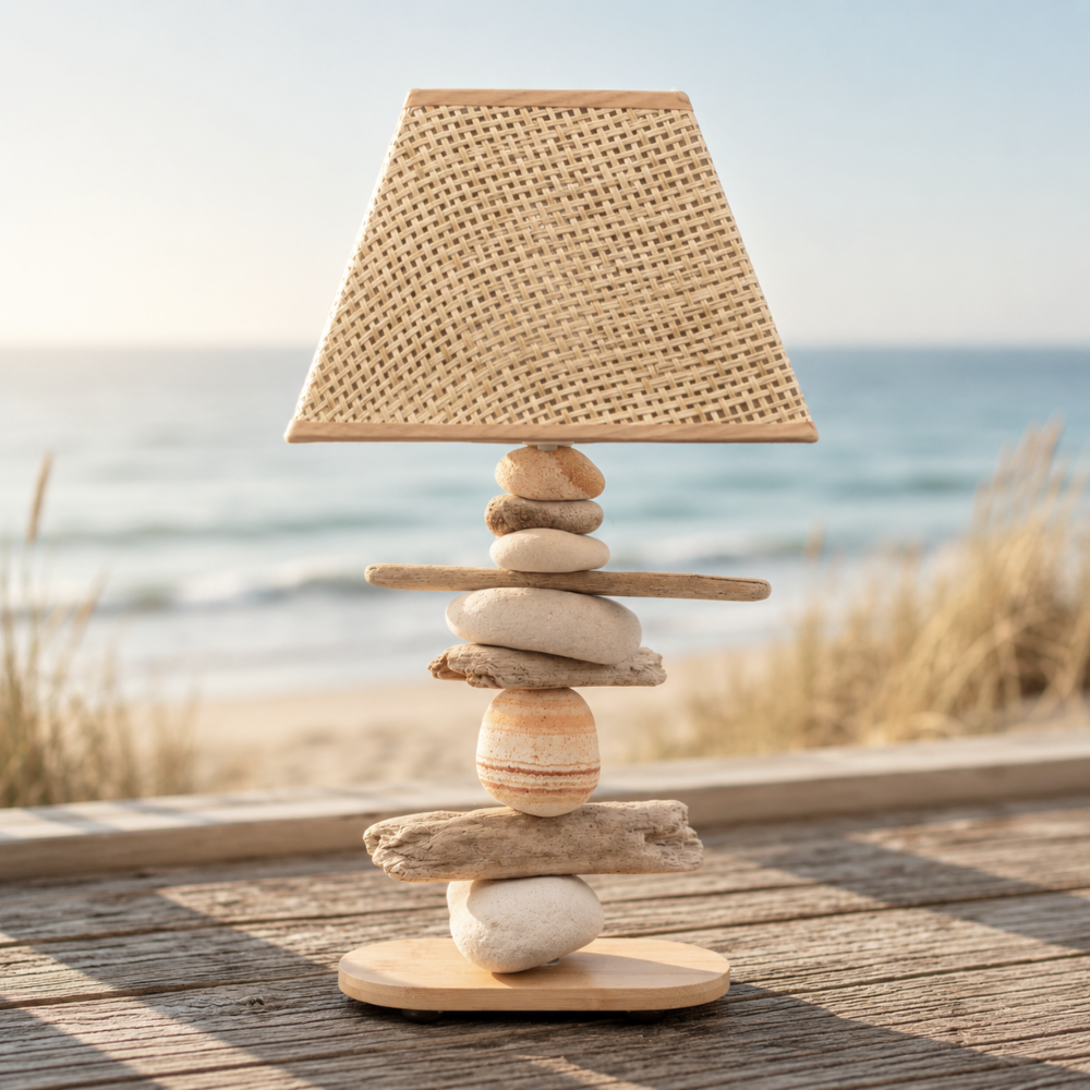 Lampe Galets & Bois Flottés-Hauteur 40 cm - design et naturelle LE PLACARD A GALETS