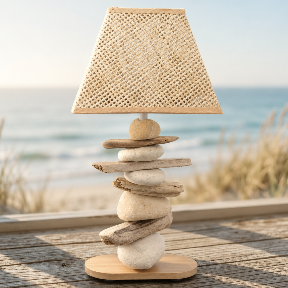 Lampe Galets & Bois Flottés-Hauteur 40 cm - Esprit Bord de mer LE PLACARD A GALETS
