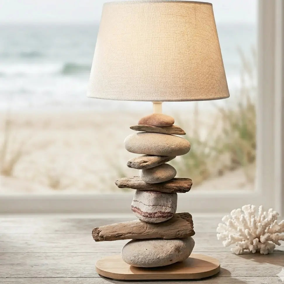Lampe Galets & Bois Flottés - Hauteur 40 cm LE PLACARD A GALETS