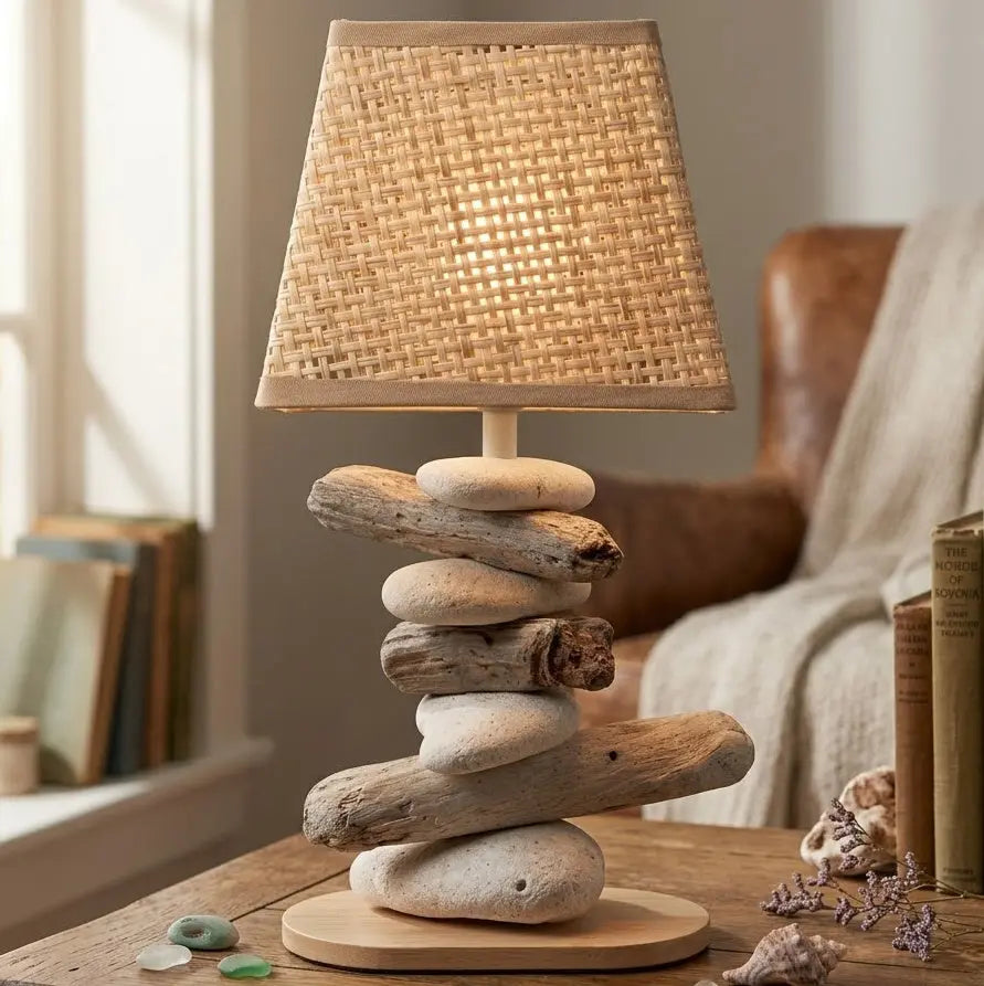Lampe Galets & Bois Flottés - Hauteur 32 cm LE PLACARD A GALETS