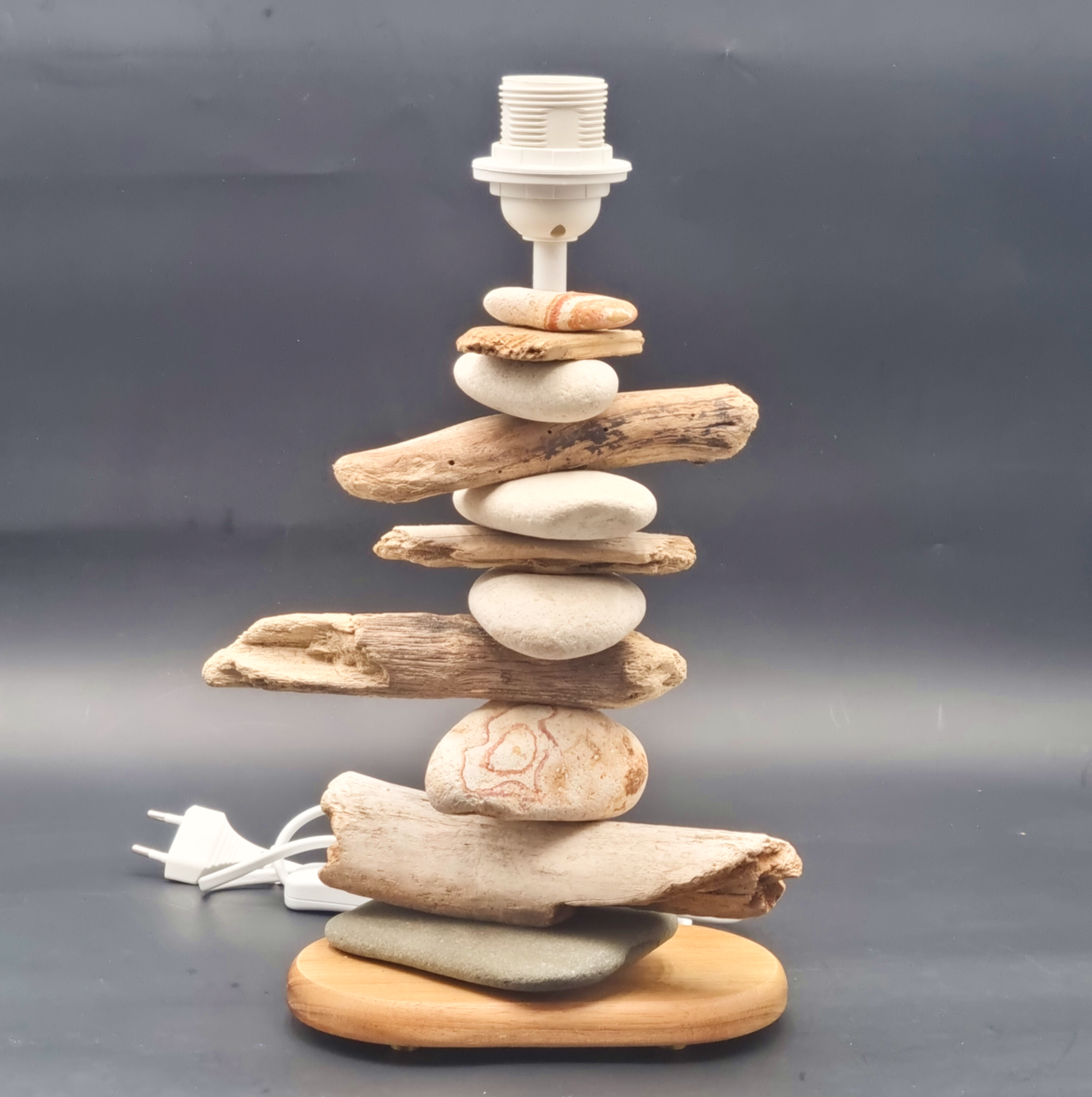 Lampe Galets & Bois Flottés-Hauteur 47 cm - design naturel LE PLACARD A GALETS