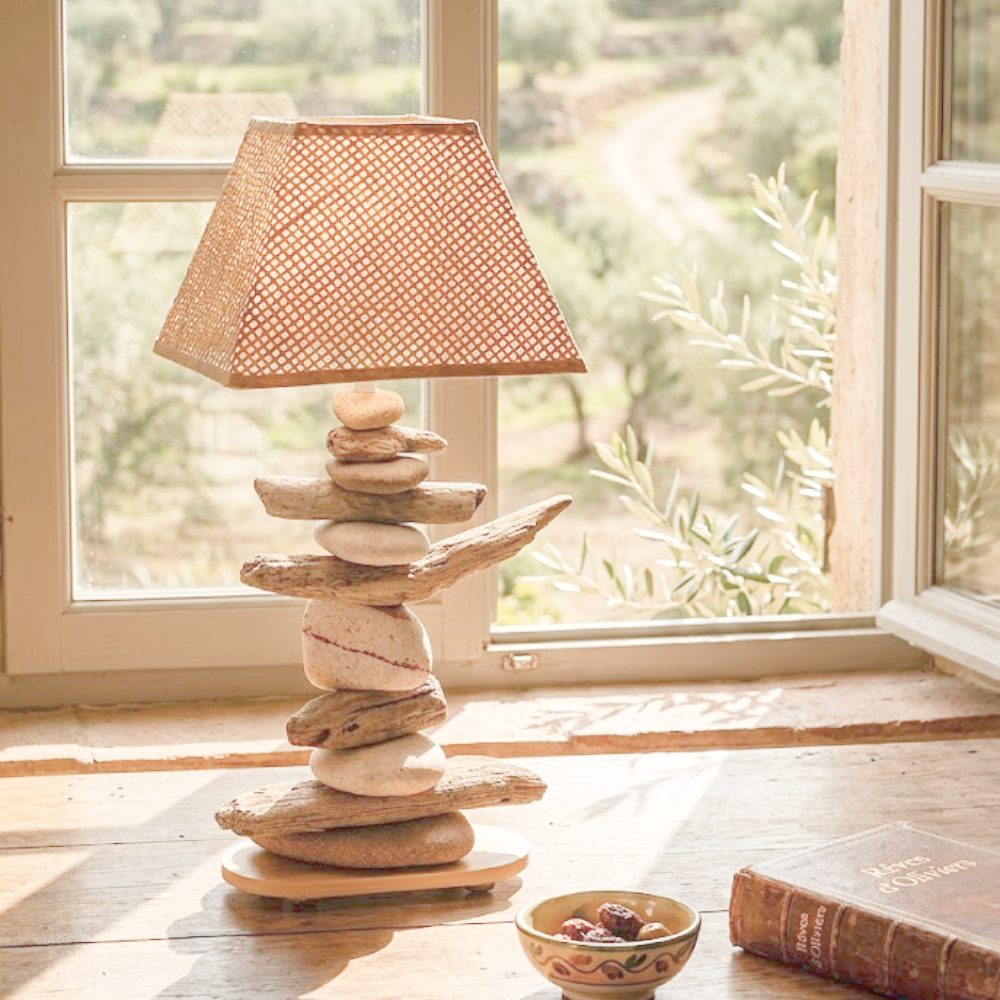 Lampe Galets & Bois Flottés-Hauteur 45 cm - design naturel LE PLACARD A GALETS
