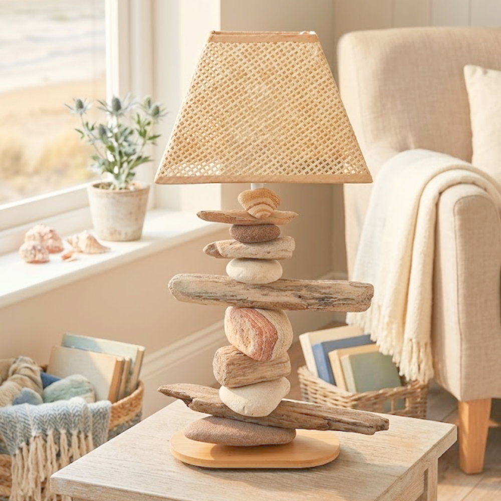Lampe Galets & Bois Flottés-Hauteur 45 cm LE PLACARD A GALETS