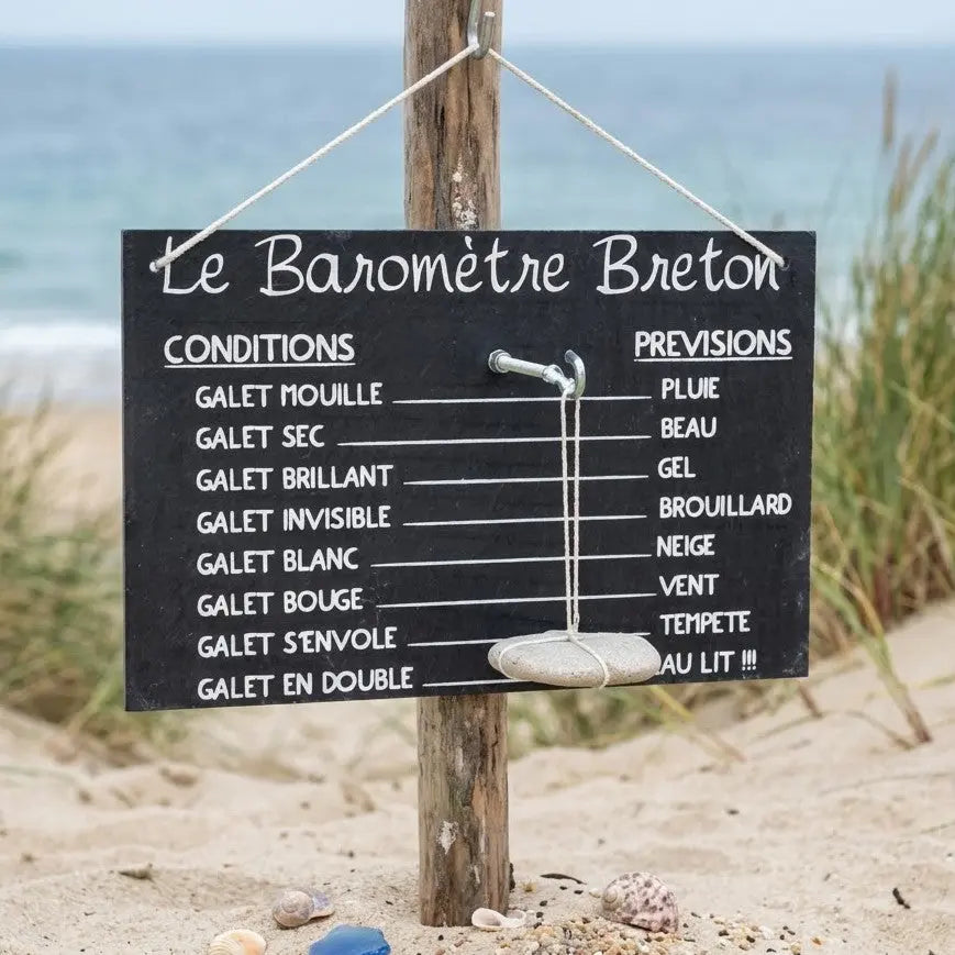 Baromètre breton avec galet suspendu, décoration météo humoristique artisanale